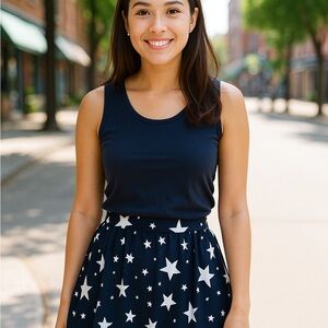 J.Crew Navy Star Print Pleated Mini Skirt – Size 4 – Fully Lined